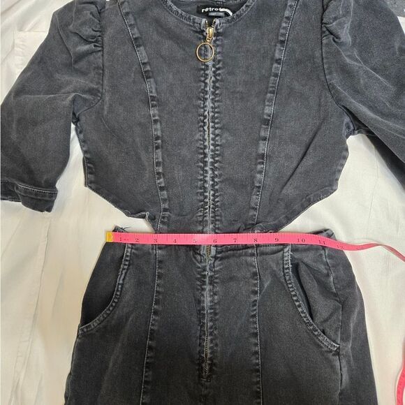 RETROFETE black denim puff sleeve Kiara utility jumpsuit XS - Picture 11 of 12